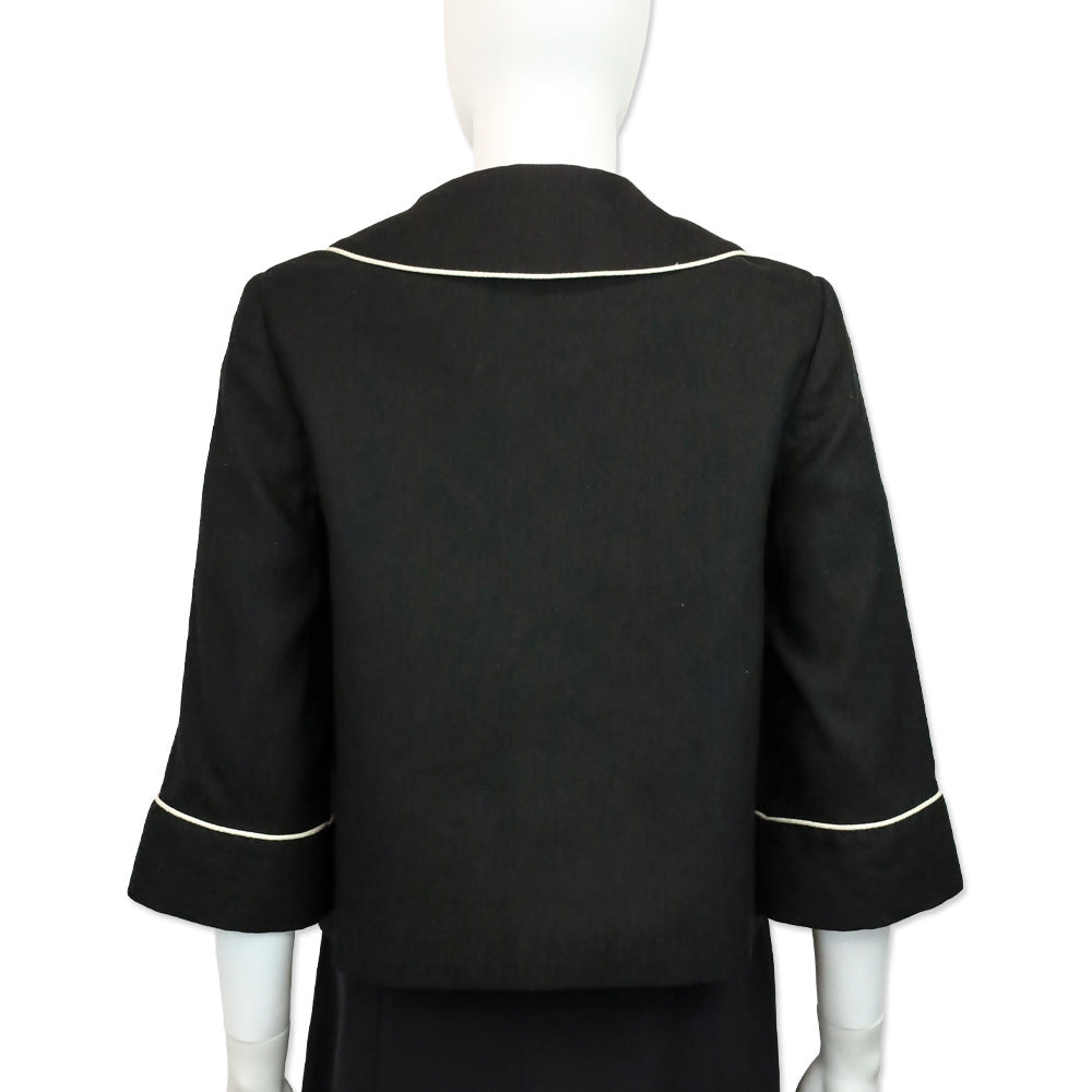 Milly Black Silk White Piping Trim Button Cropped Jacket