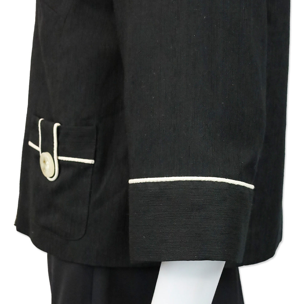 Milly Black Silk White Piping Trim Button Cropped Jacket