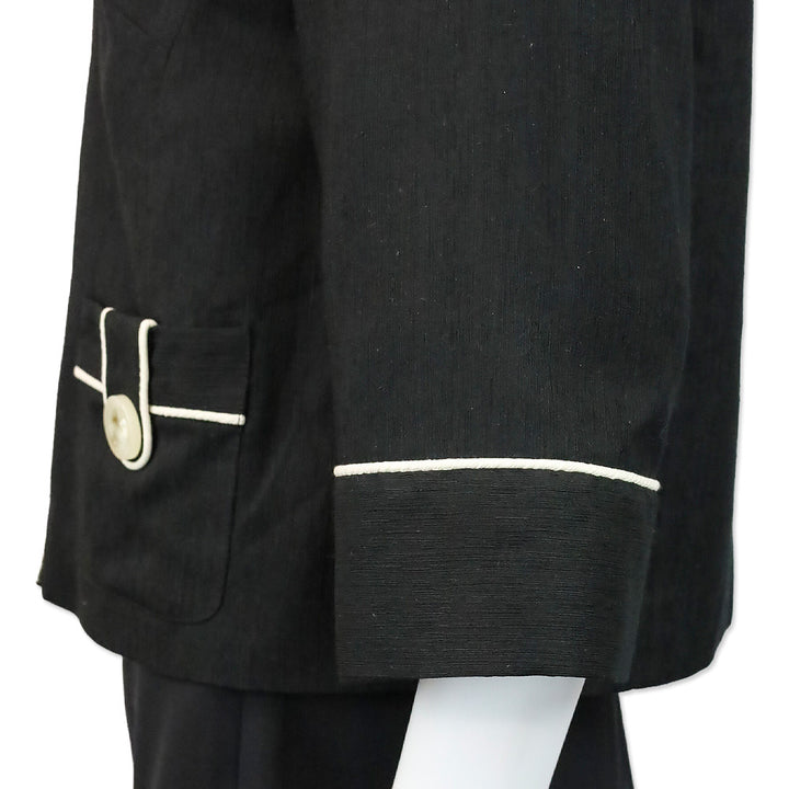 Milly Black Silk White Piping Trim Button Cropped Jacket