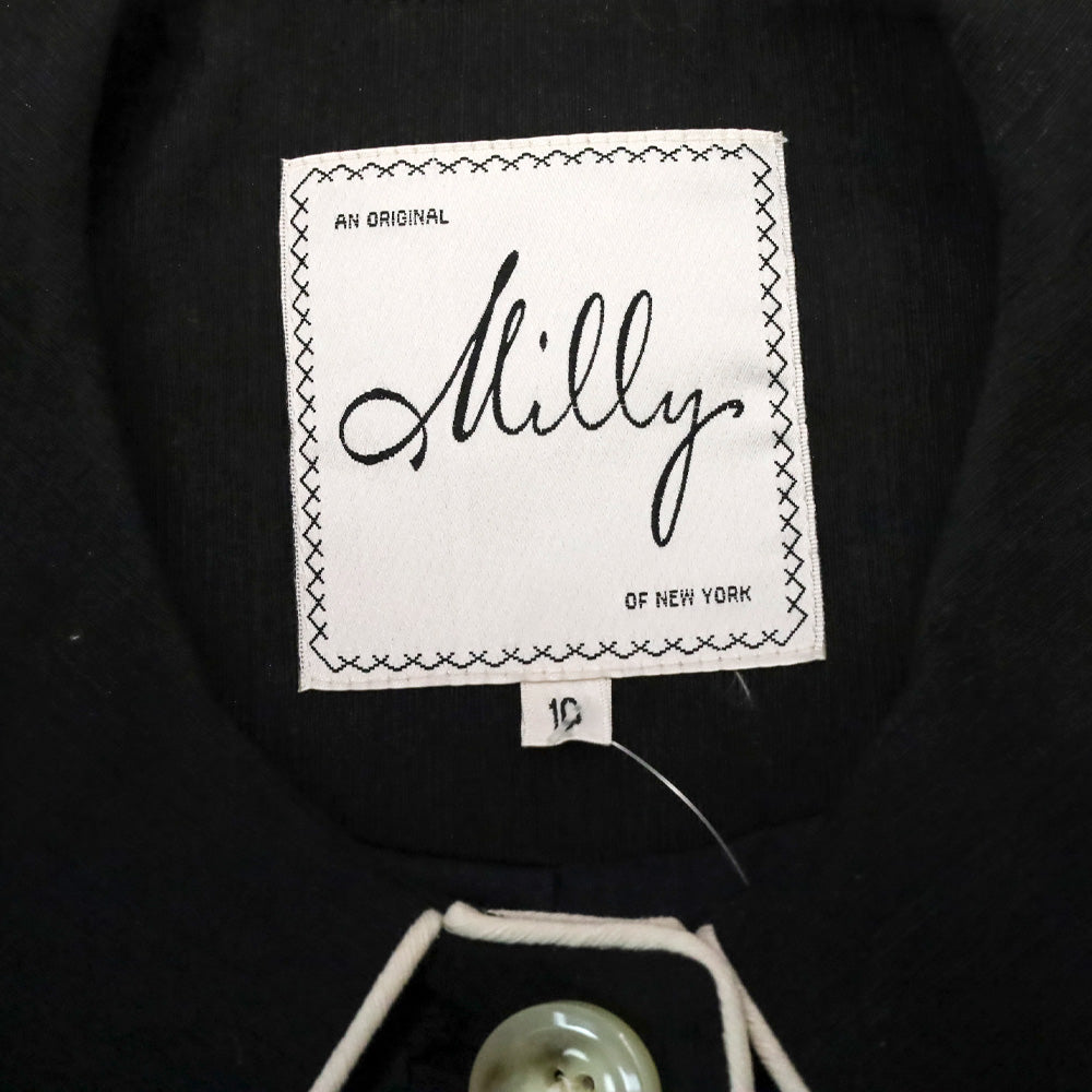 Milly Black Silk White Piping Trim Button Cropped Jacket