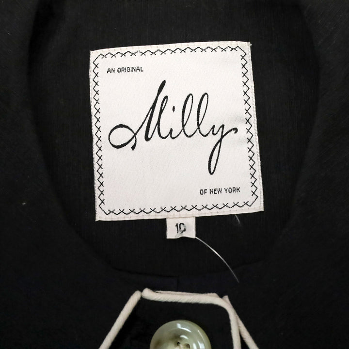Milly Black Silk White Piping Trim Button Cropped Jacket