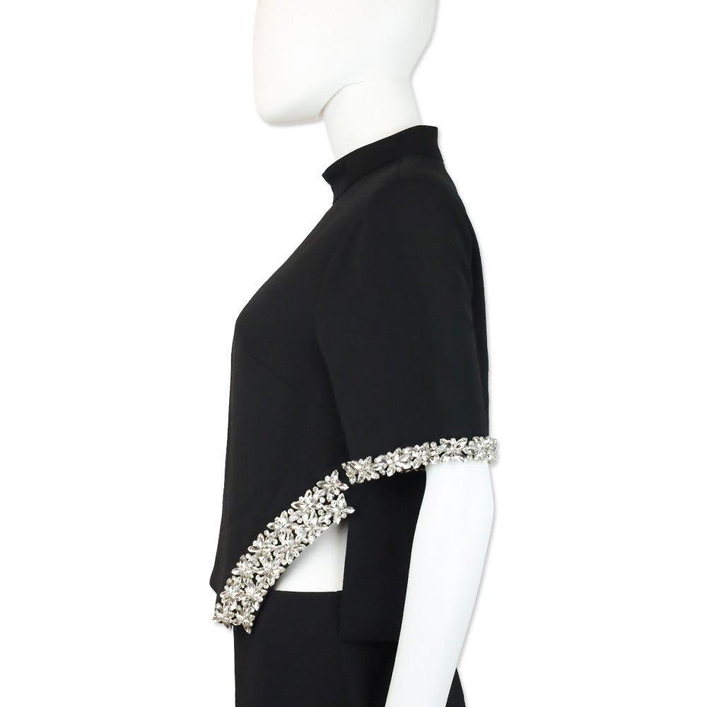 Milly Rayna Black Embellished Crepe Mock Turtleneck Top