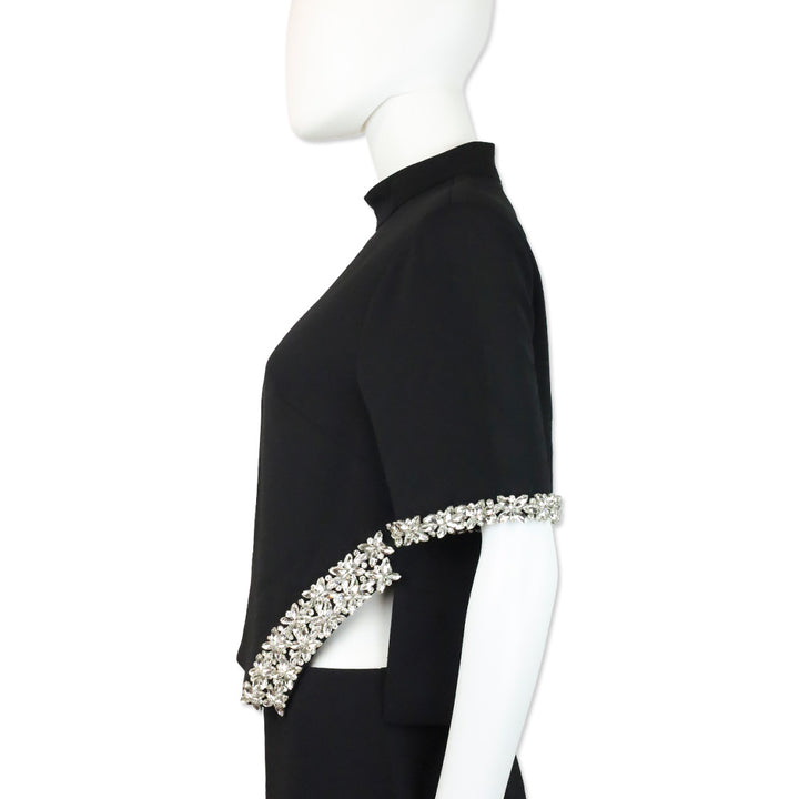 Milly Rayna Black Embellished Crepe Mock Turtleneck Top