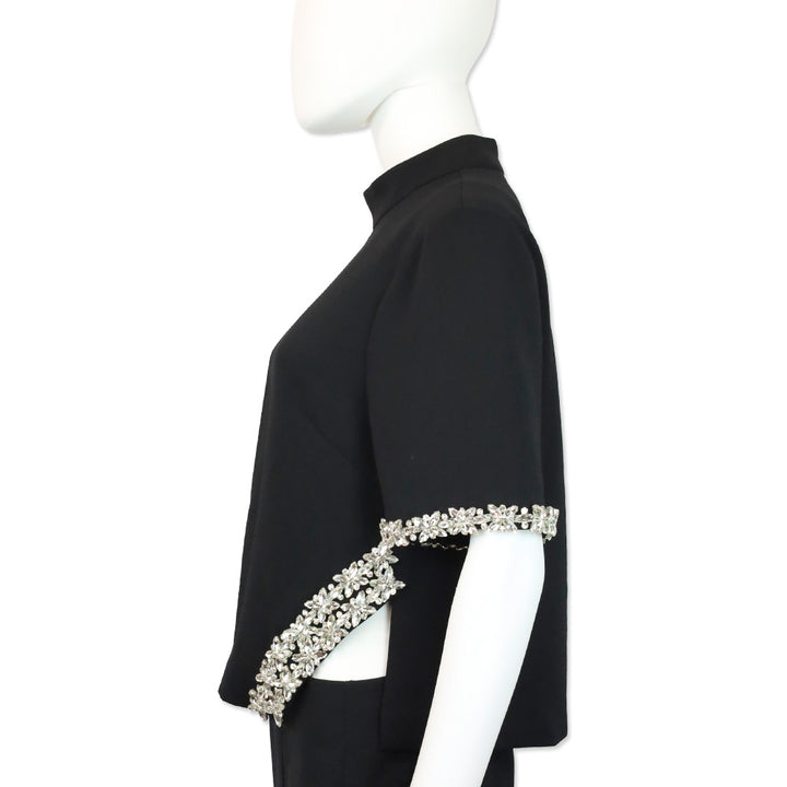 Milly Rayna Black Embellished Crepe Mock Turtleneck Top