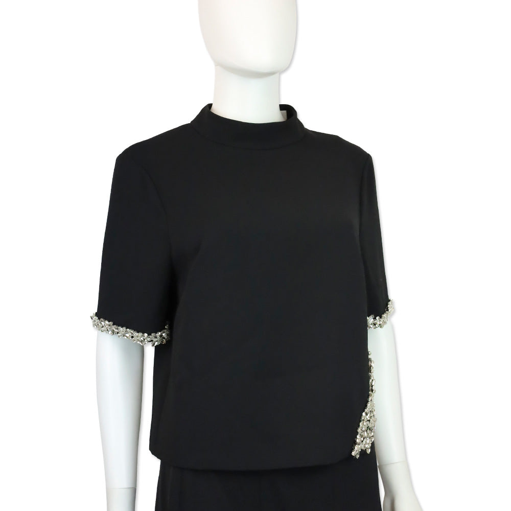 Milly Rayna Black Embellished Crepe Mock Turtleneck Top