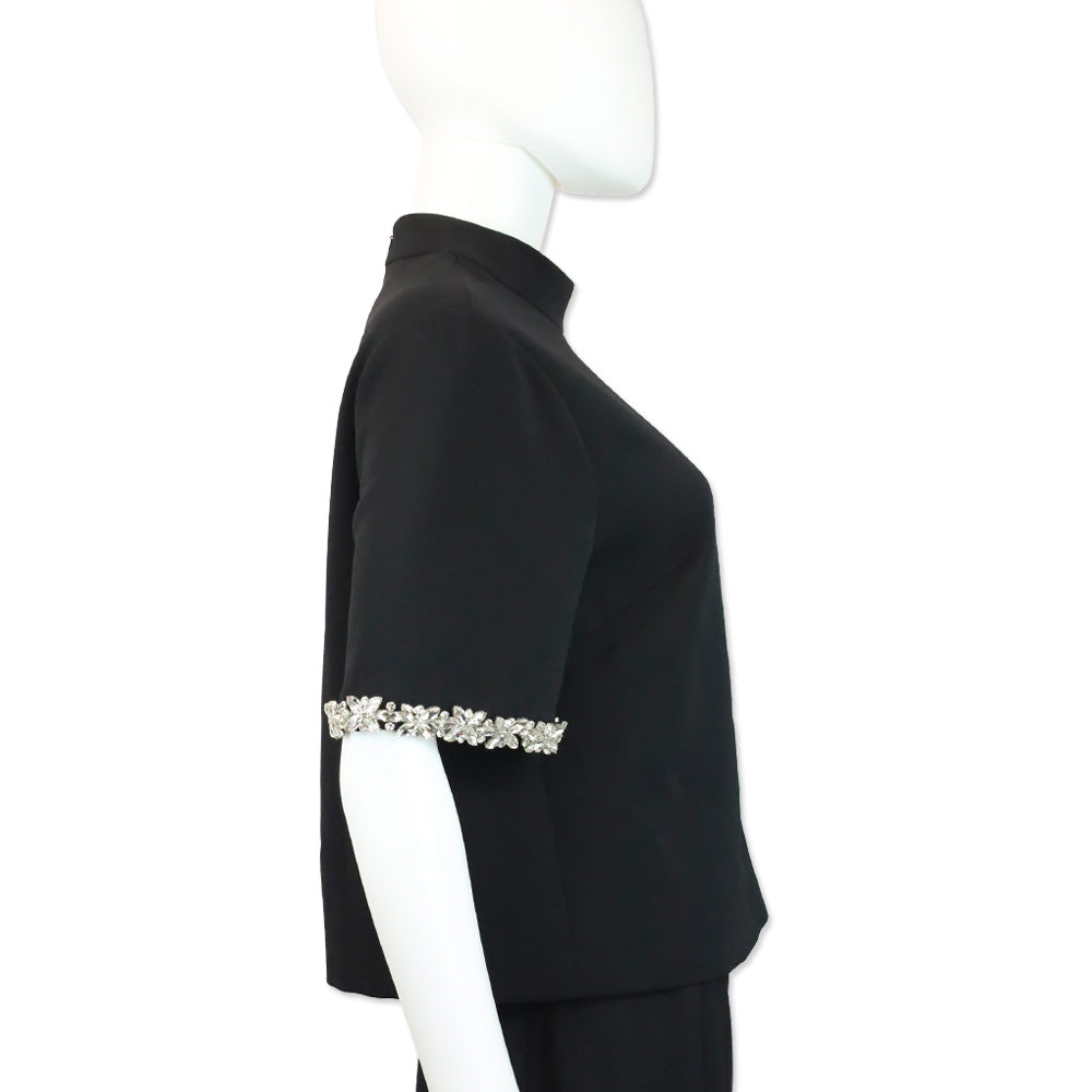 Milly Rayna Black Embellished Crepe Mock Turtleneck Top
