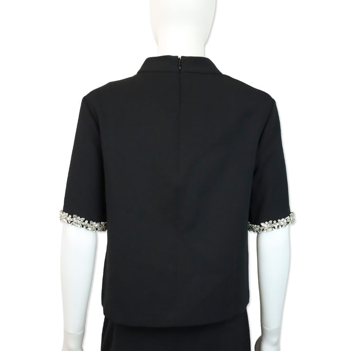 Milly Rayna Black Embellished Crepe Mock Turtleneck Top