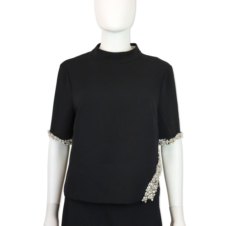 Milly Rayna Black Embellished Crepe Mock Turtleneck Top