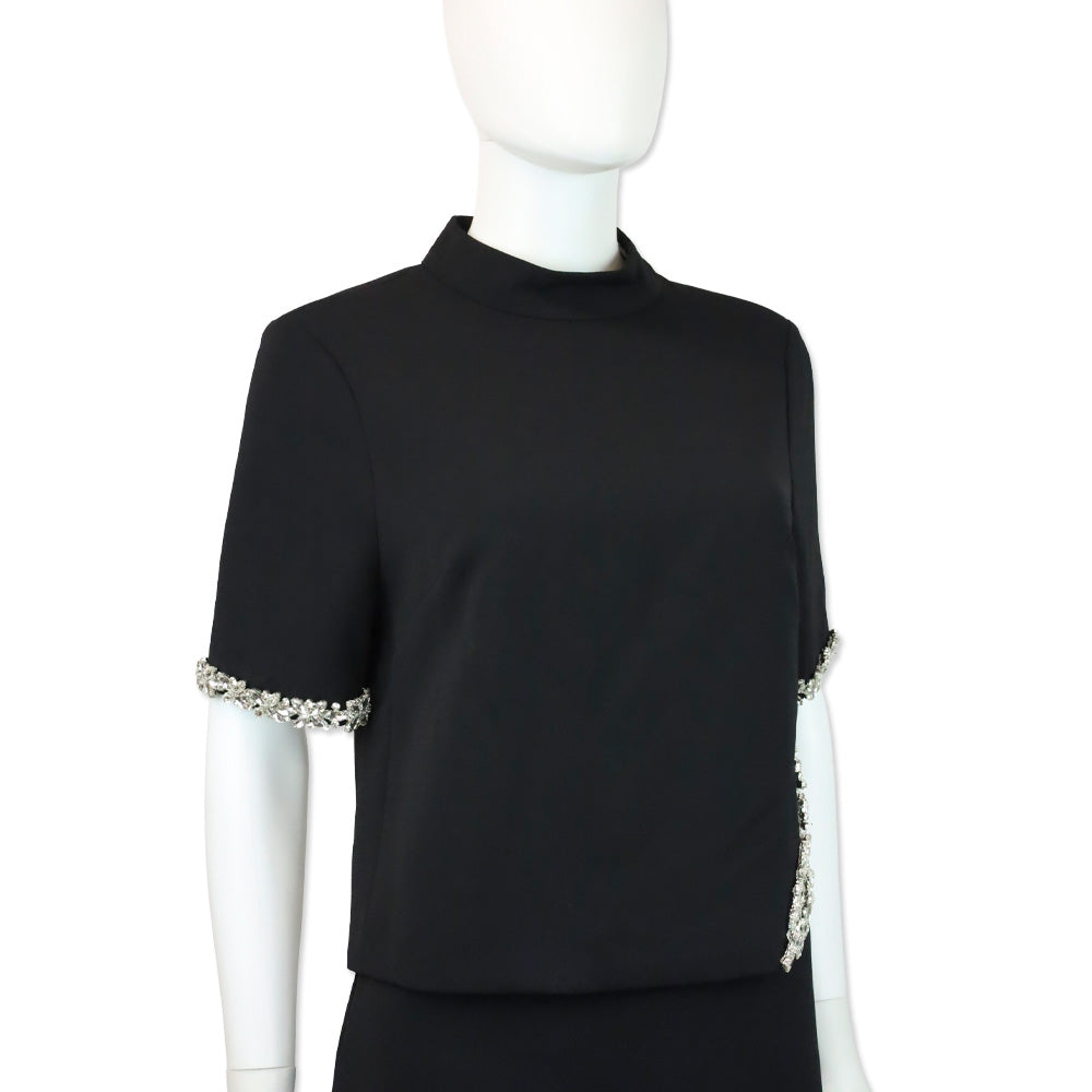Milly Rayna Black Embellished Crepe Mock Turtleneck Top