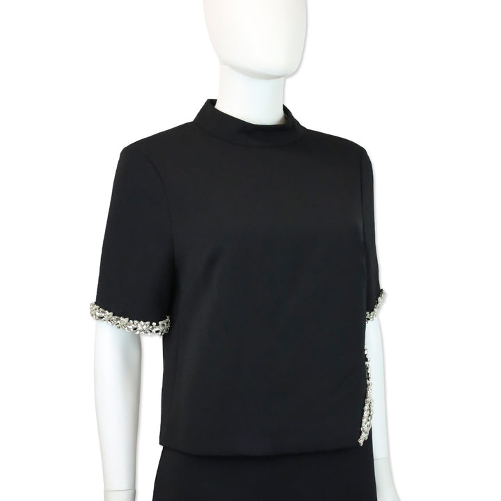 Milly Rayna Black Embellished Crepe Mock Turtleneck Top