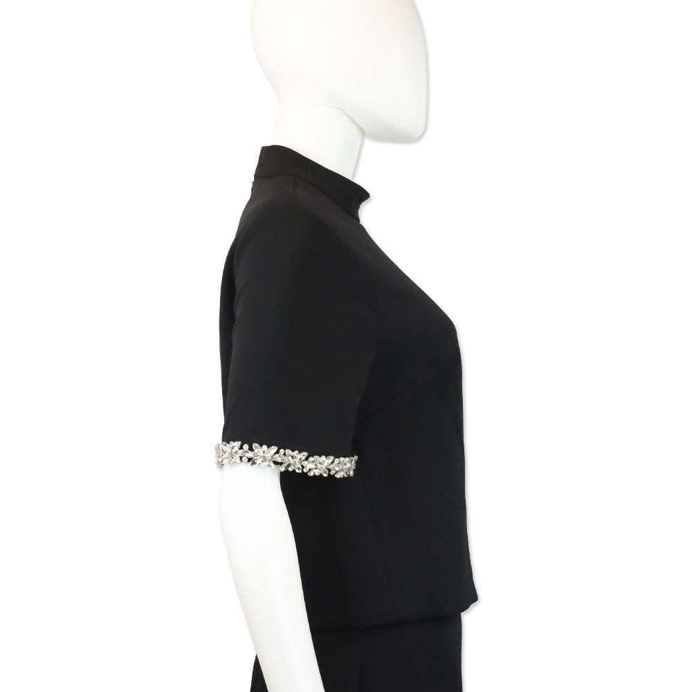 Milly Rayna Black Embellished Crepe Mock Turtleneck Top