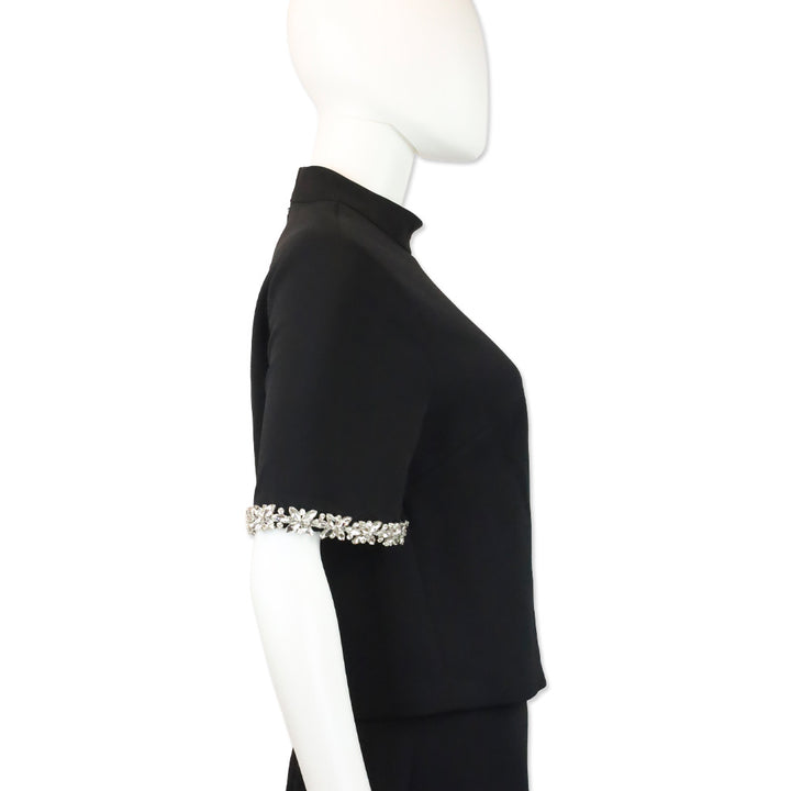 Milly Rayna Black Embellished Crepe Mock Turtleneck Top