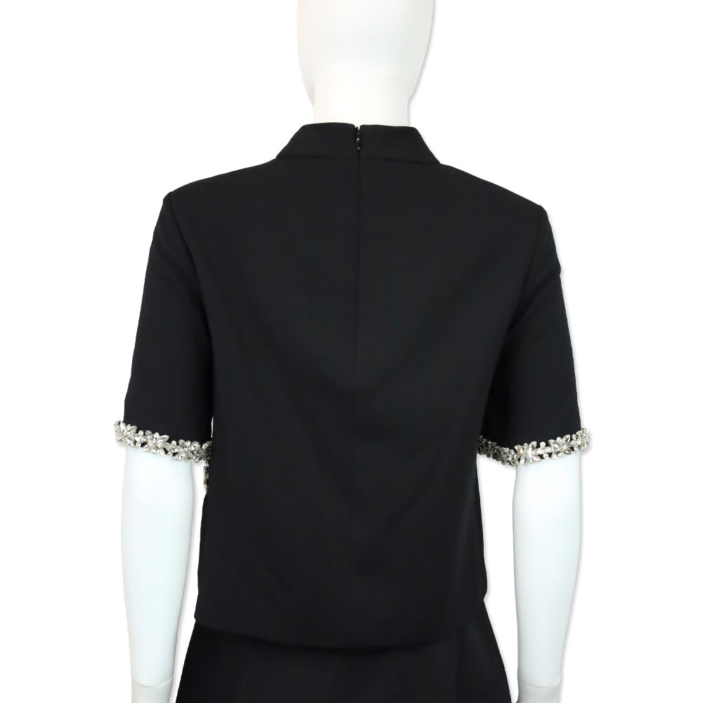 Milly Rayna Black Embellished Crepe Mock Turtleneck Top