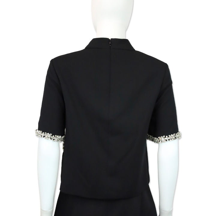 Milly Rayna Black Embellished Crepe Mock Turtleneck Top