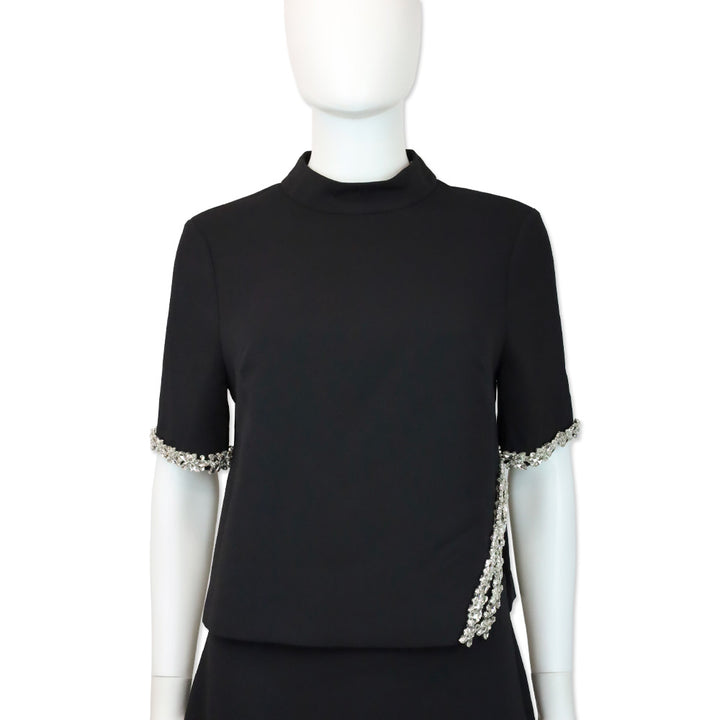 Milly Rayna Black Embellished Crepe Mock Turtleneck Top