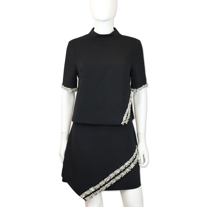 Milly Rayna Black Embellished Crepe Mock Turtleneck Top
