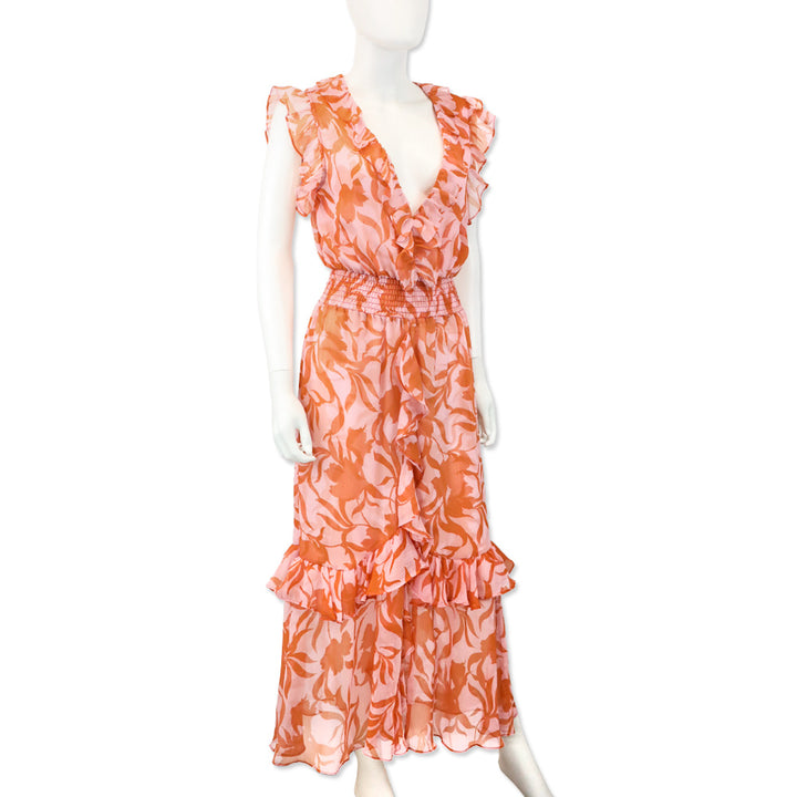 Misa Los Angeles Atlas Floral Dessert Rose Print Chiffon Kidada Dress