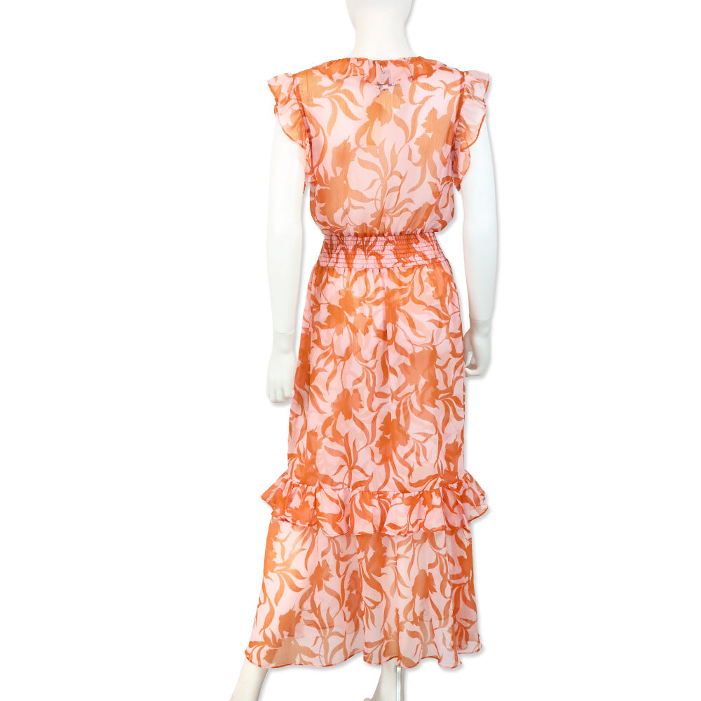 Misa Los Angeles Atlas Floral Dessert Rose Print Chiffon Kidada Dress