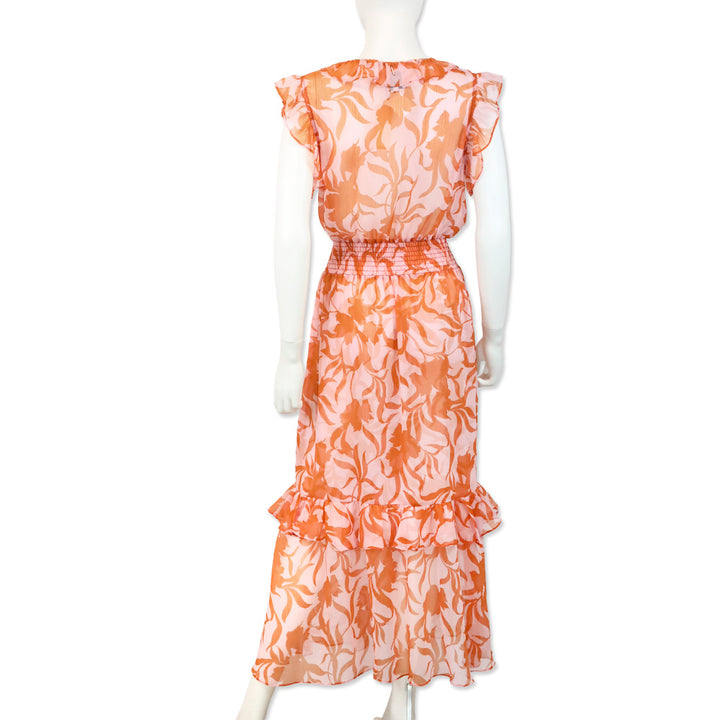 Misa Los Angeles Atlas Floral Dessert Rose Print Chiffon Kidada Dress