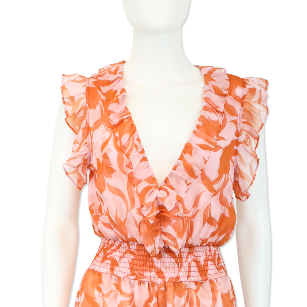 Misa Los Angeles Atlas Floral Dessert Rose Print Chiffon Kidada Dress