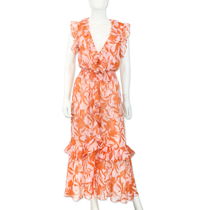 Misa Los Angeles Atlas Floral Dessert Rose Print Chiffon Kidada Dress