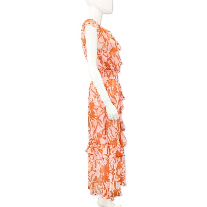 Misa Los Angeles Atlas Floral Dessert Rose Print Chiffon Kidada Dress