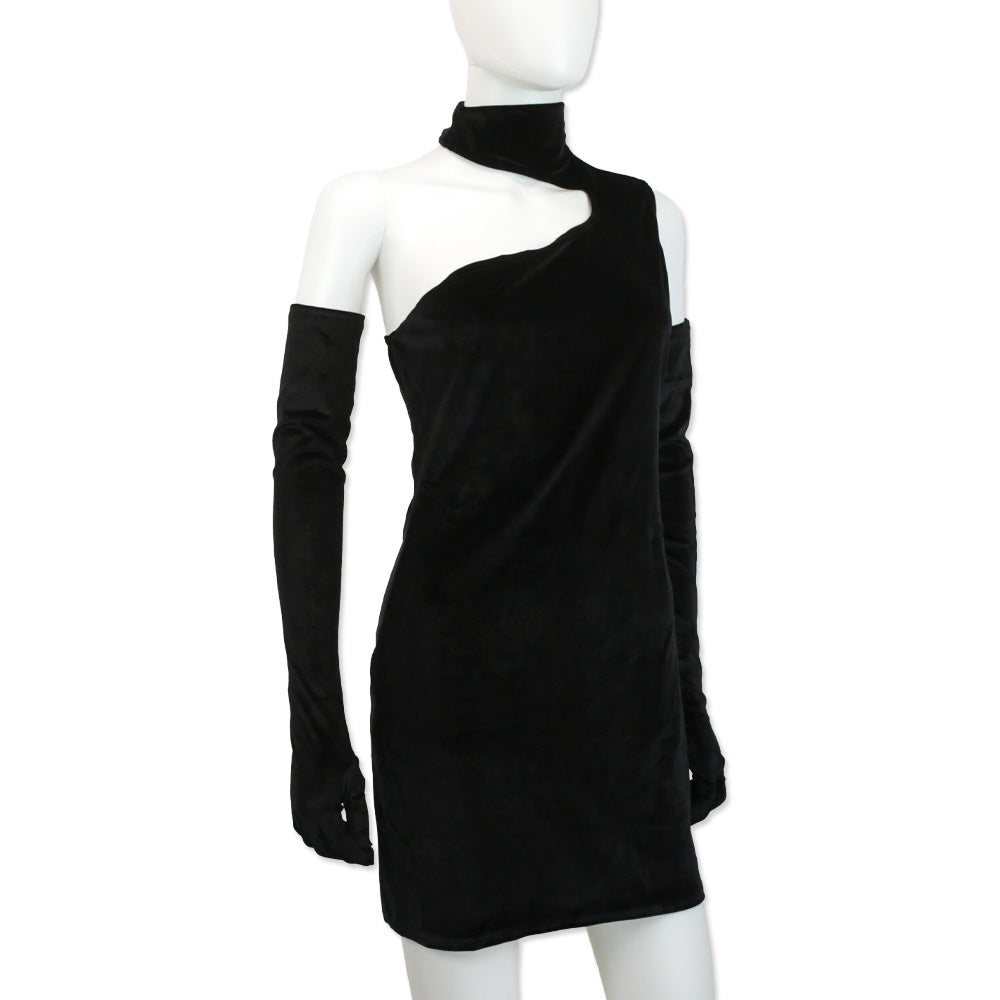 Miscreants Black Velvet Gina One Shoulder Mini Dress