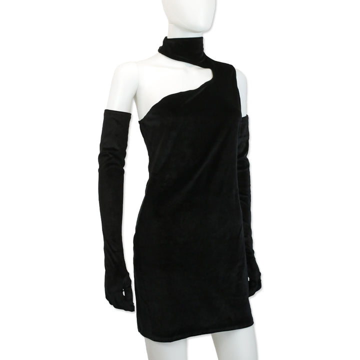 Miscreants Black Velvet Gina One Shoulder Mini Dress