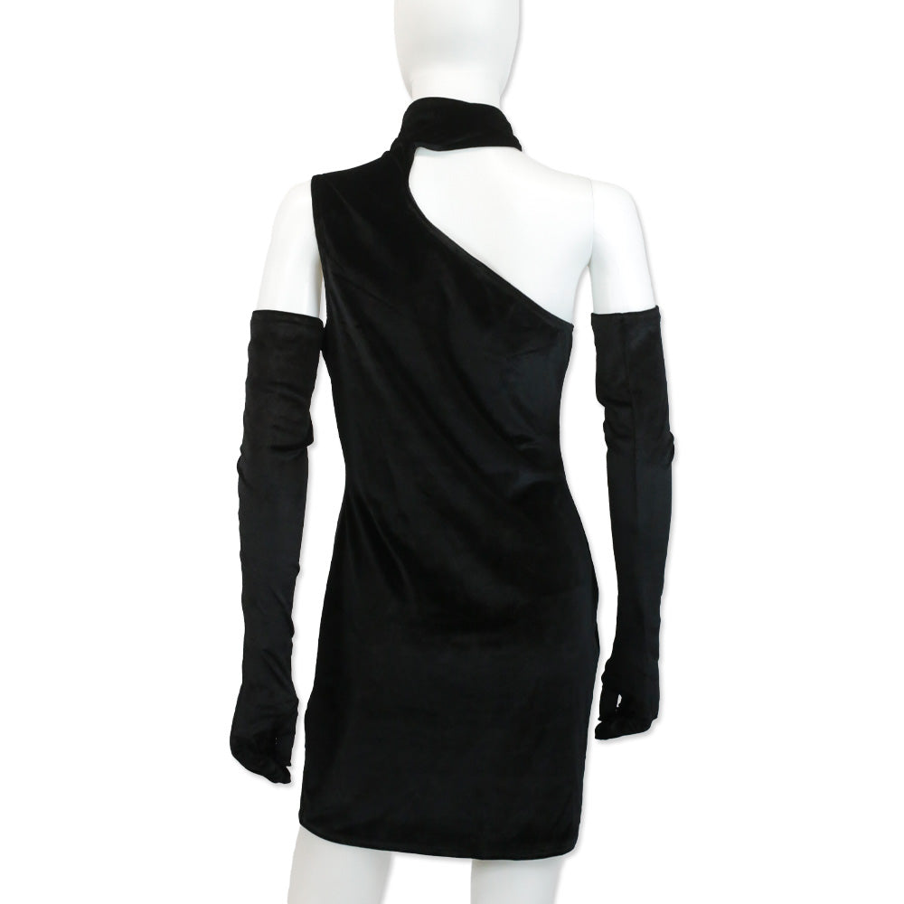 Miscreants Black Velvet Gina One Shoulder Mini Dress