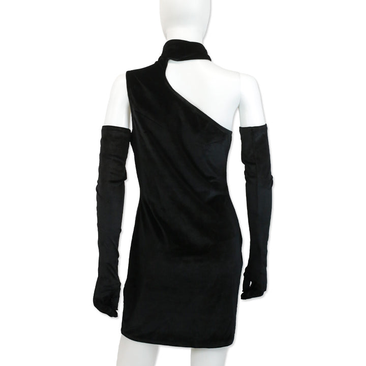 Miscreants Black Velvet Gina One Shoulder Mini Dress