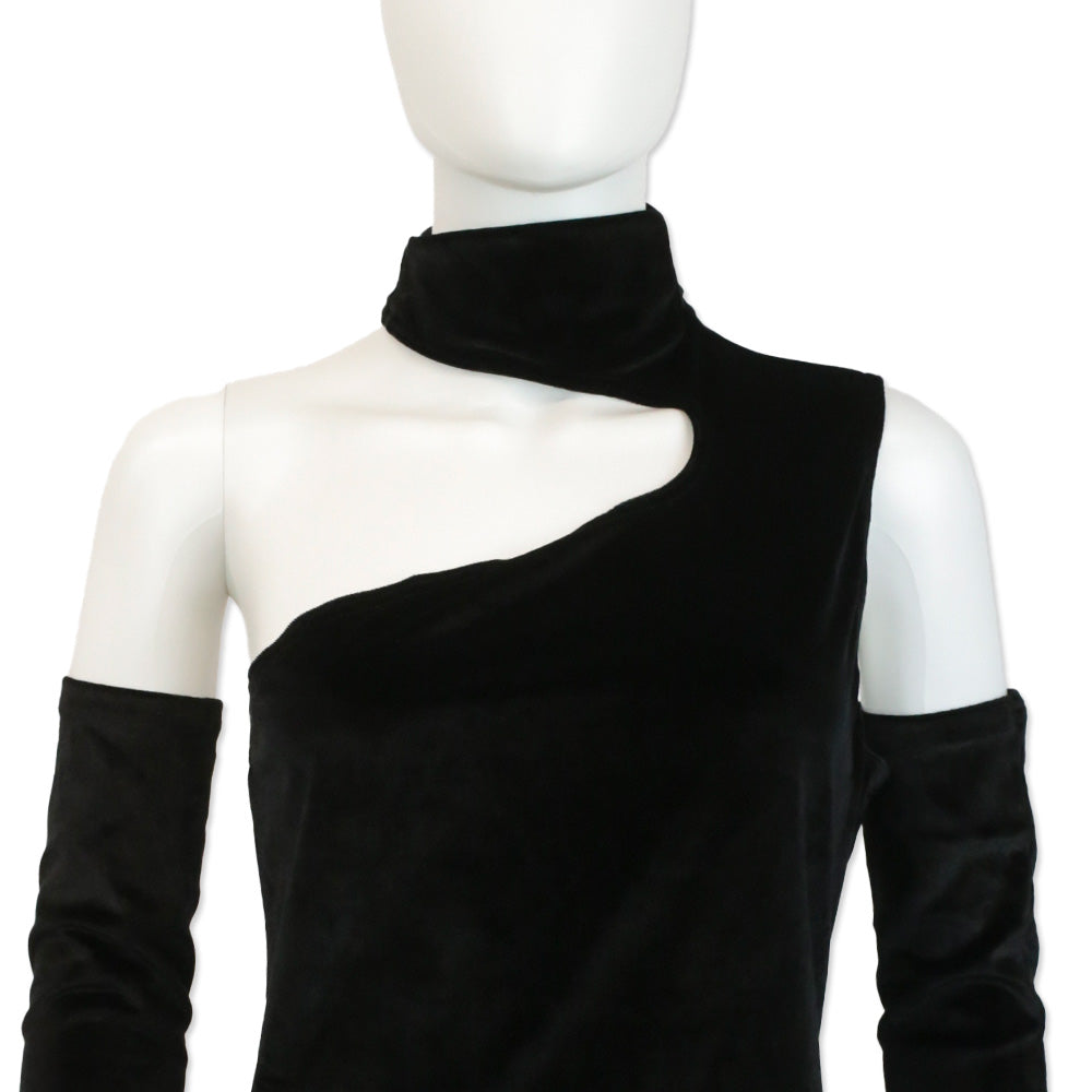 Miscreants Black Velvet Gina One Shoulder Mini Dress