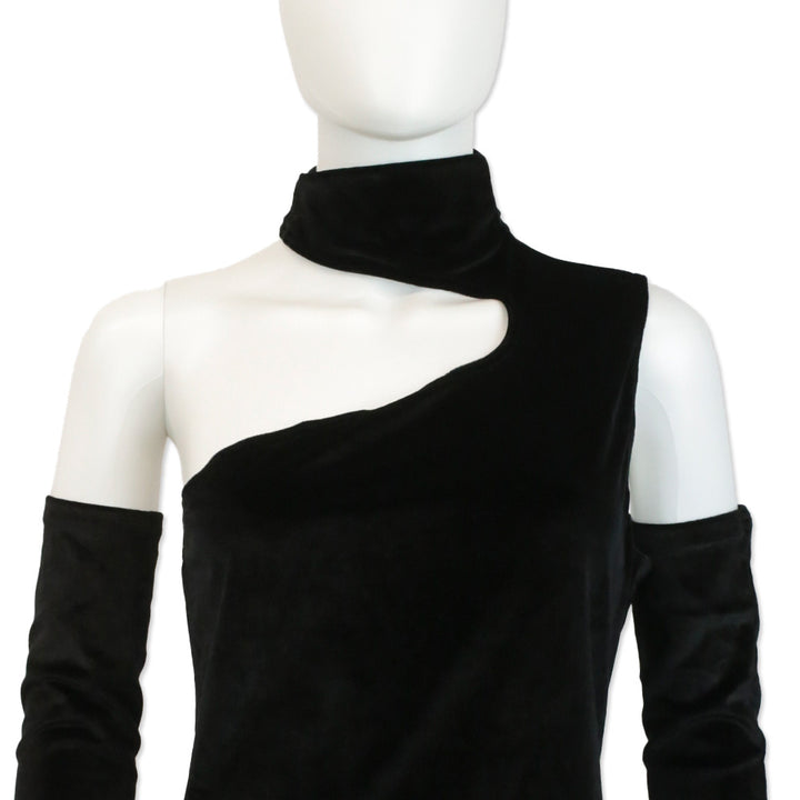 Miscreants Black Velvet Gina One Shoulder Mini Dress