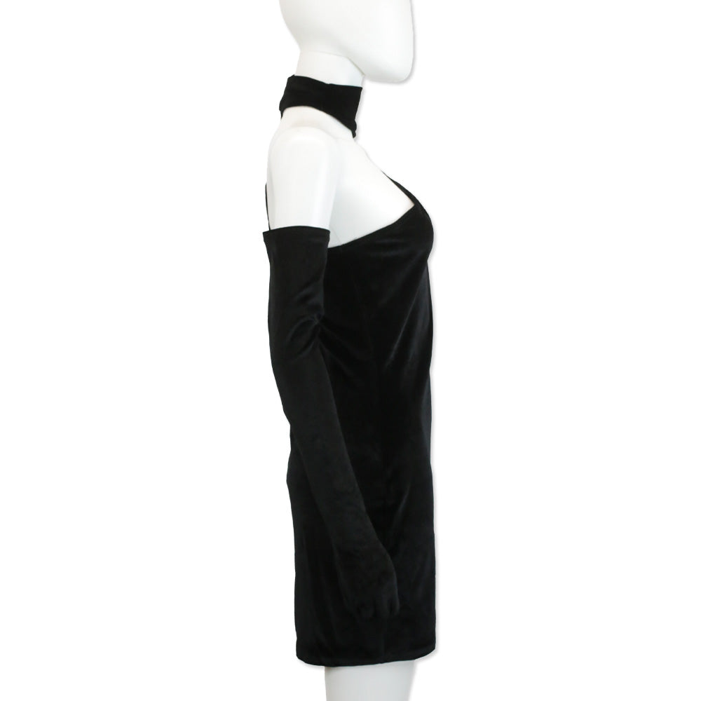 Miscreants Black Velvet Gina One Shoulder Mini Dress