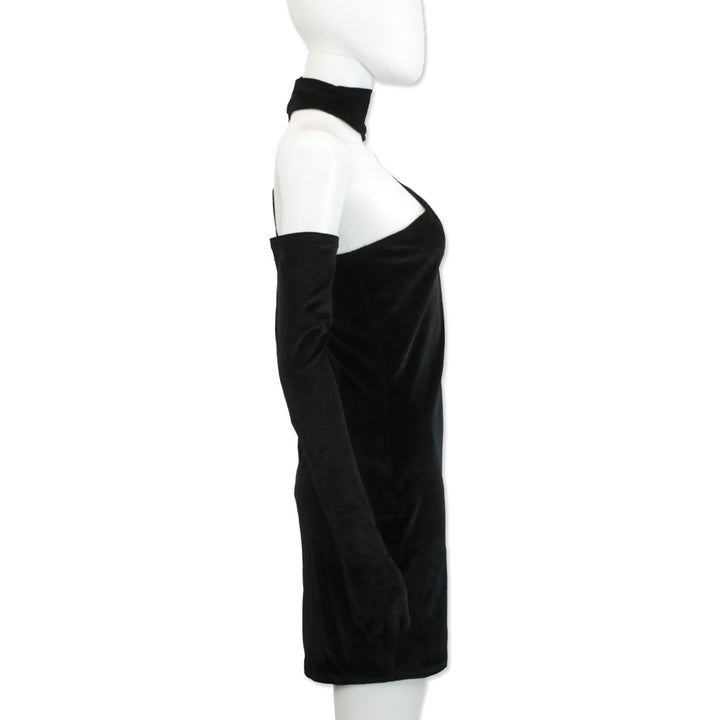 Miscreants Black Velvet Gina One Shoulder Mini Dress