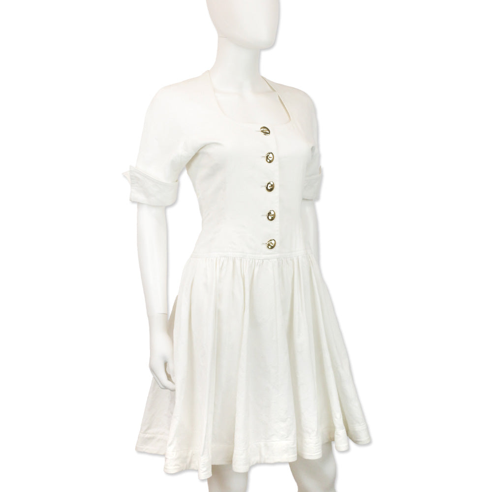 Miss Dior White Button Up Short Sleeve Midi Dress