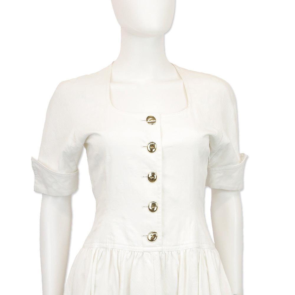 Miss Dior White Button Up Short Sleeve Midi Dress