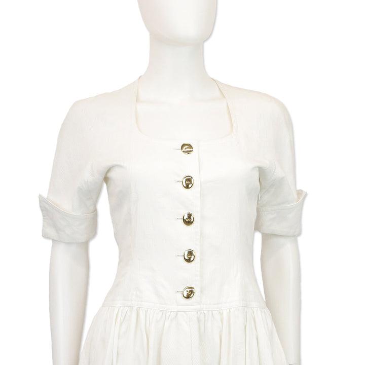 Miss Dior White Button Up Short Sleeve Midi Dress