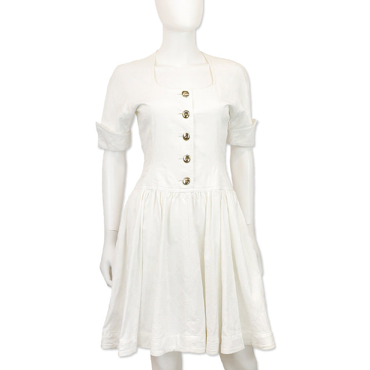 Miss Dior White Button Up Short Sleeve Midi Dress