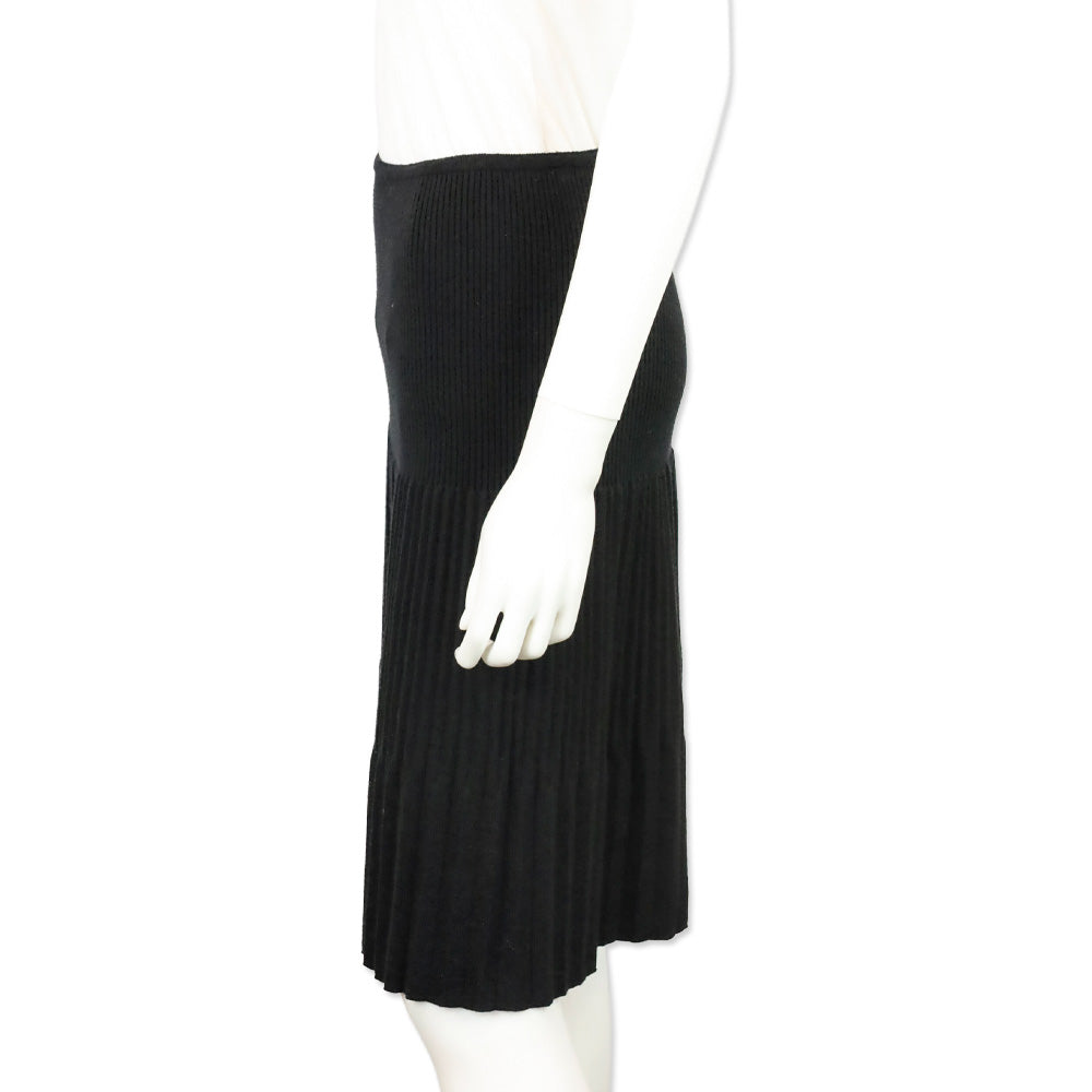 Missoni Bergdorf Goodman Black Wool Knit Pleated Flare Mini Skirt