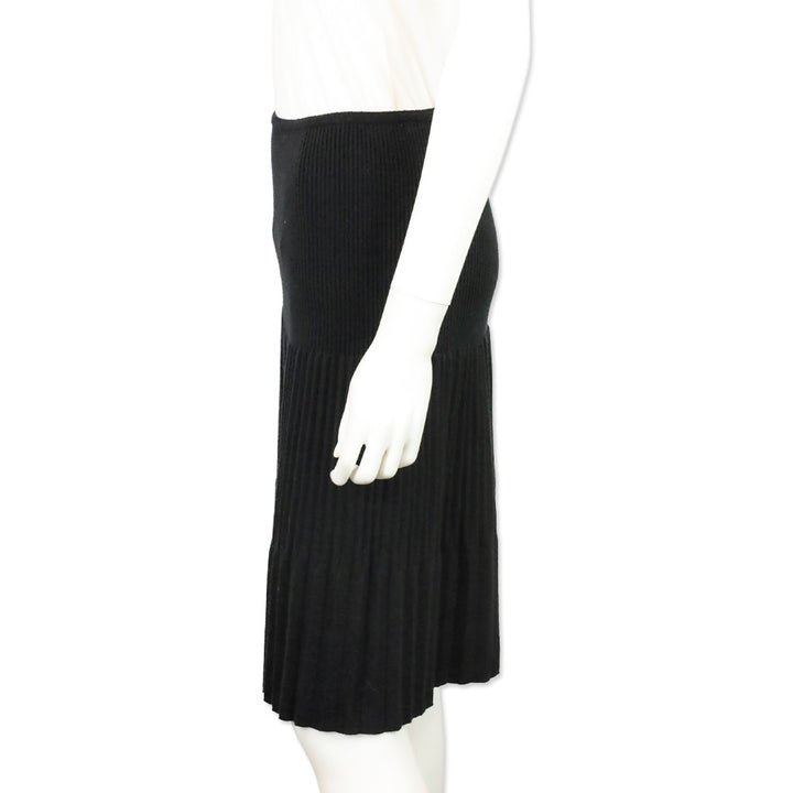 Missoni Bergdorf Goodman Black Wool Knit Pleated Flare Mini Skirt