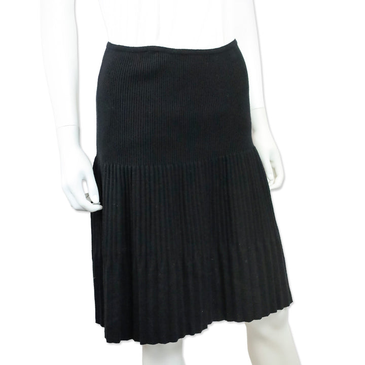 Missoni Bergdorf Goodman Black Wool Knit Pleated Flare Mini Skirt