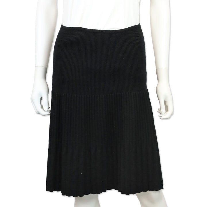 Missoni Bergdorf Goodman Black Wool Knit Pleated Flare Mini Skirt