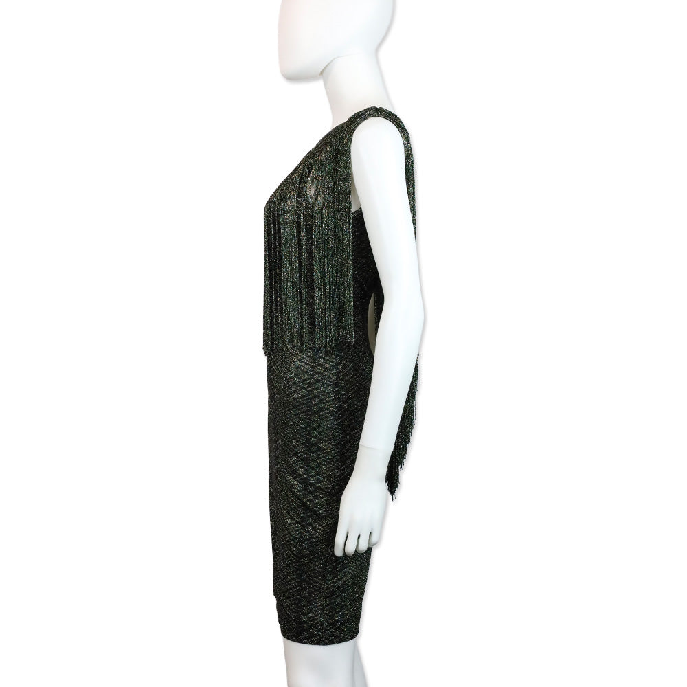Missoni Black Multi Metallic Knit Fringe Midi Dress