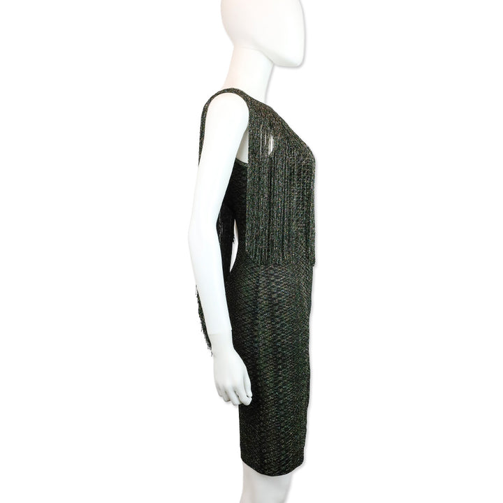 Missoni Black Multi Metallic Knit Fringe Midi Dress