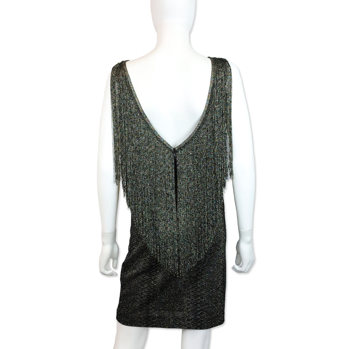 Missoni Black Multi Metallic Knit Fringe Midi Dress