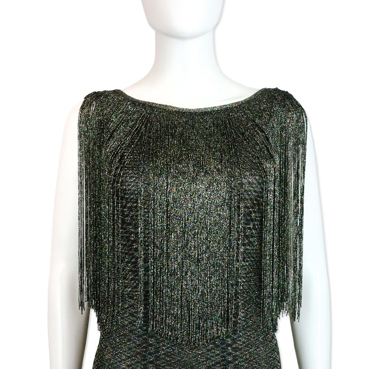 Missoni Black Multi Metallic Knit Fringe Midi Dress