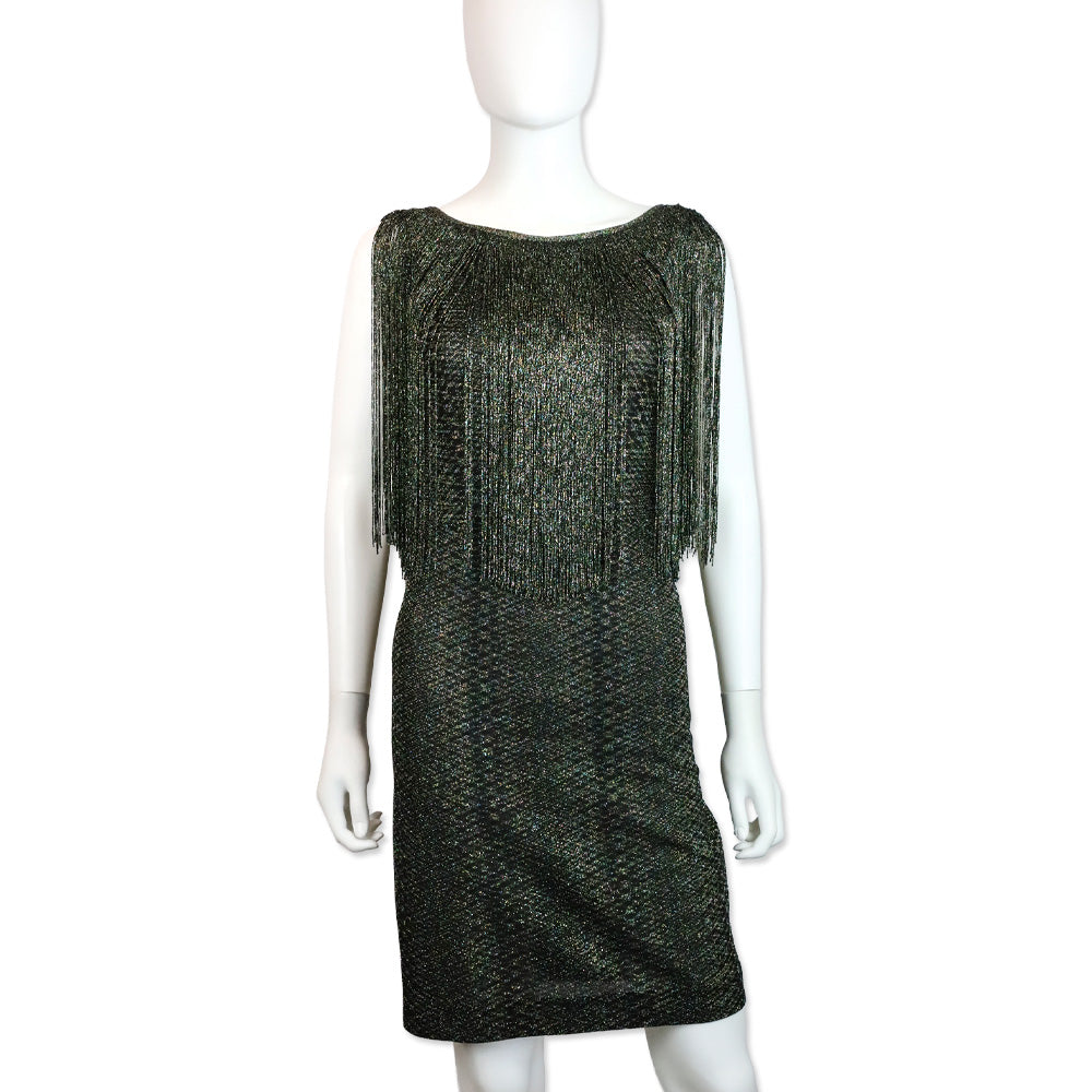 Missoni Black Multi Metallic Knit Fringe Midi Dress