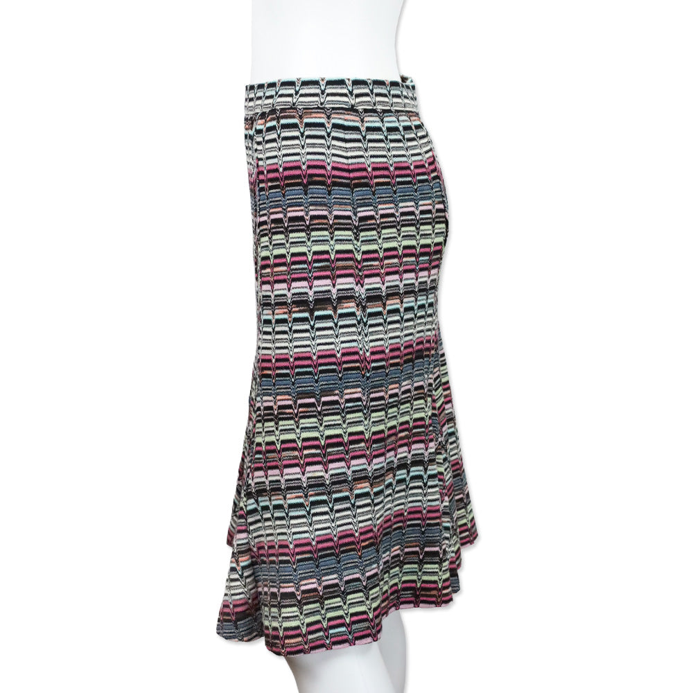 Missoni Black Multicolor Chevron Knit Flare Midi Skirt