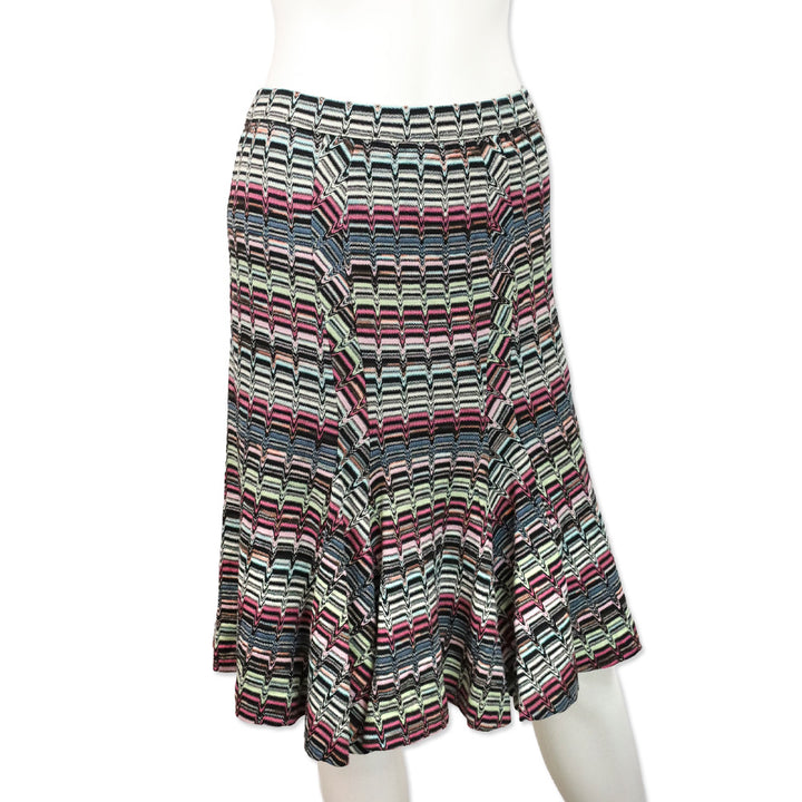 Missoni Black Multicolor Chevron Knit Flare Midi Skirt
