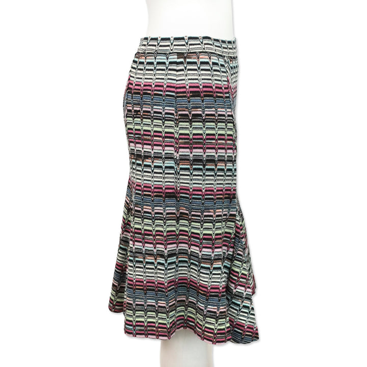 Missoni Black Multicolor Chevron Knit Flare Midi Skirt